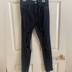 High Rise Ripped Skinny Jeans in Black